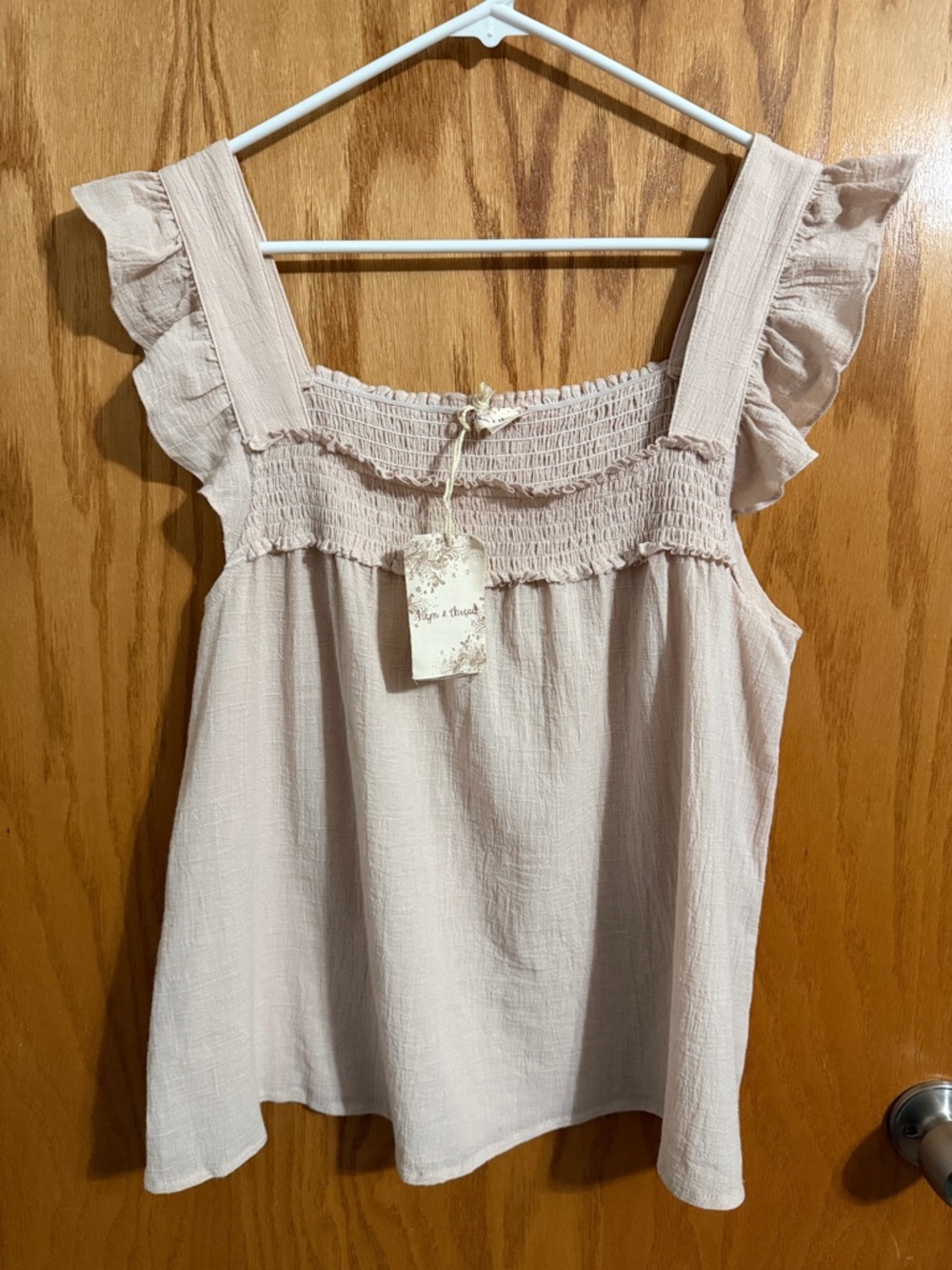 Hem & Thread Cream Ruffle Smocked Tank Top